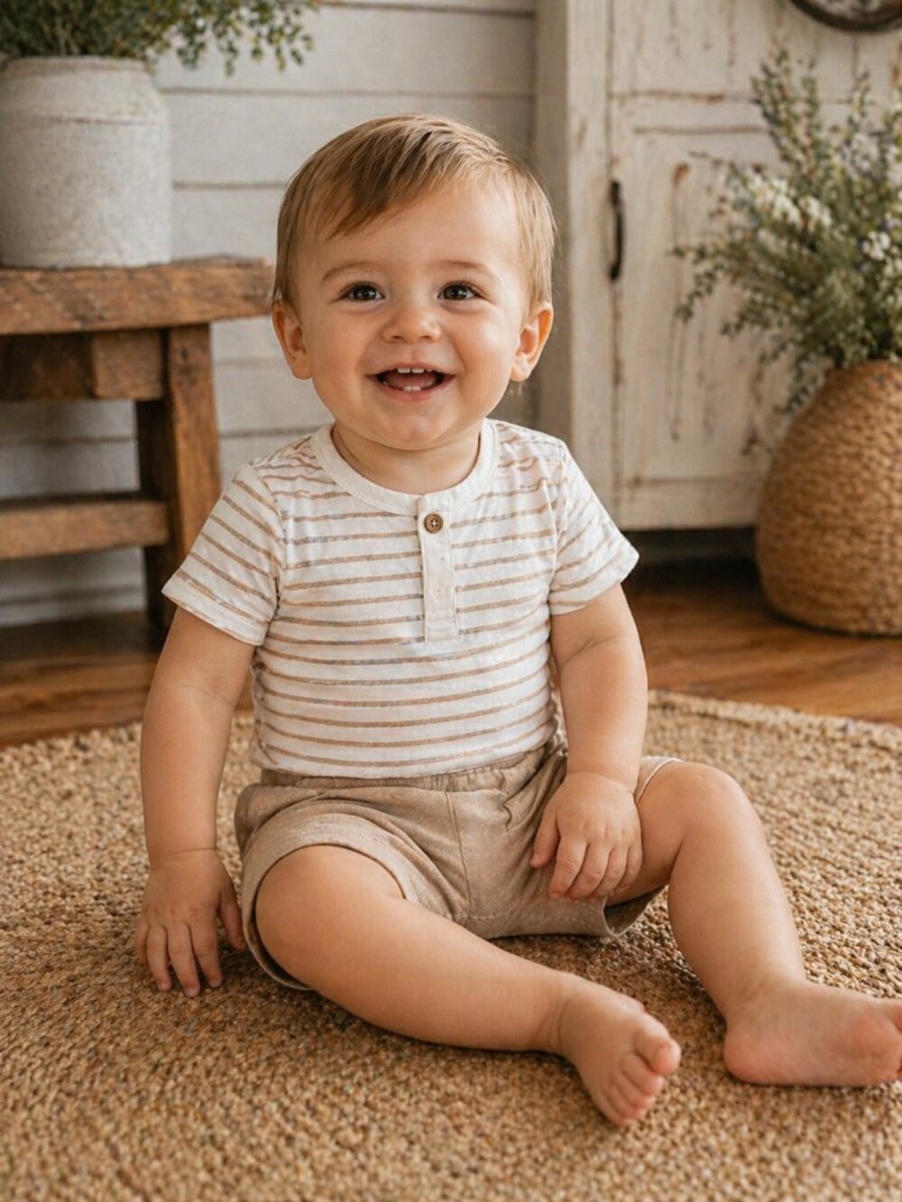 NWT Easy Peasy Baby Boy 3 Piece Outfit Set Organic Cotton Size 12 Months Neutral - Picture 2 of 3